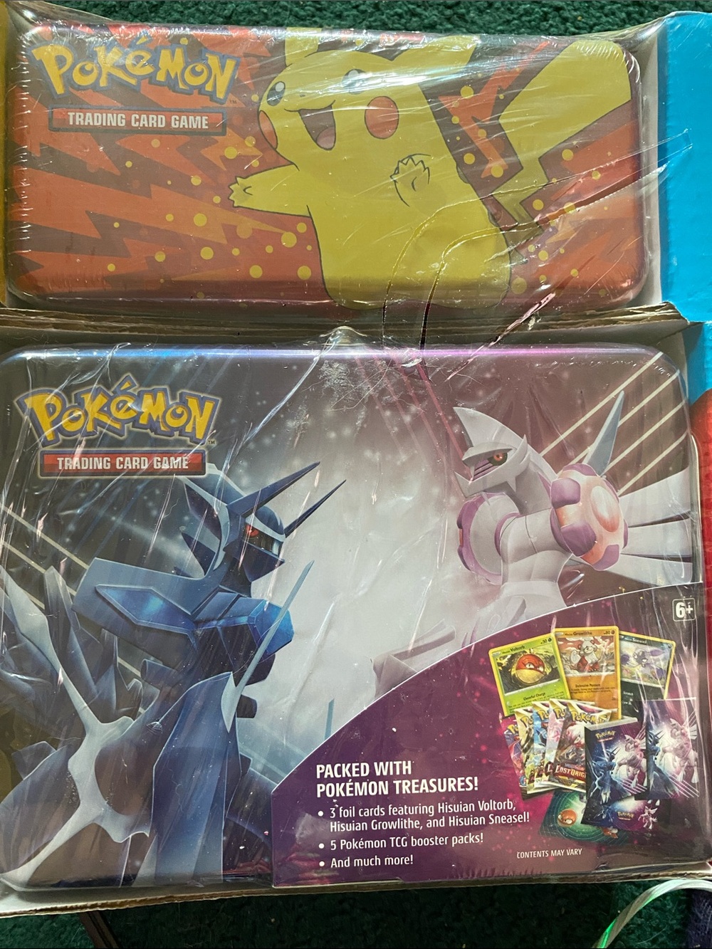Trading Card Game Tin – Pikachu & Hisuian Guardians (Yellow, Blue, White)